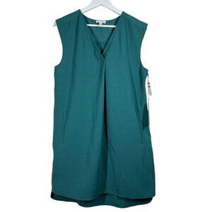 Leith Shift Dress Size‎ S Teal Blue Boxy Pockets V-Neck Woven Pleat Detail NWT